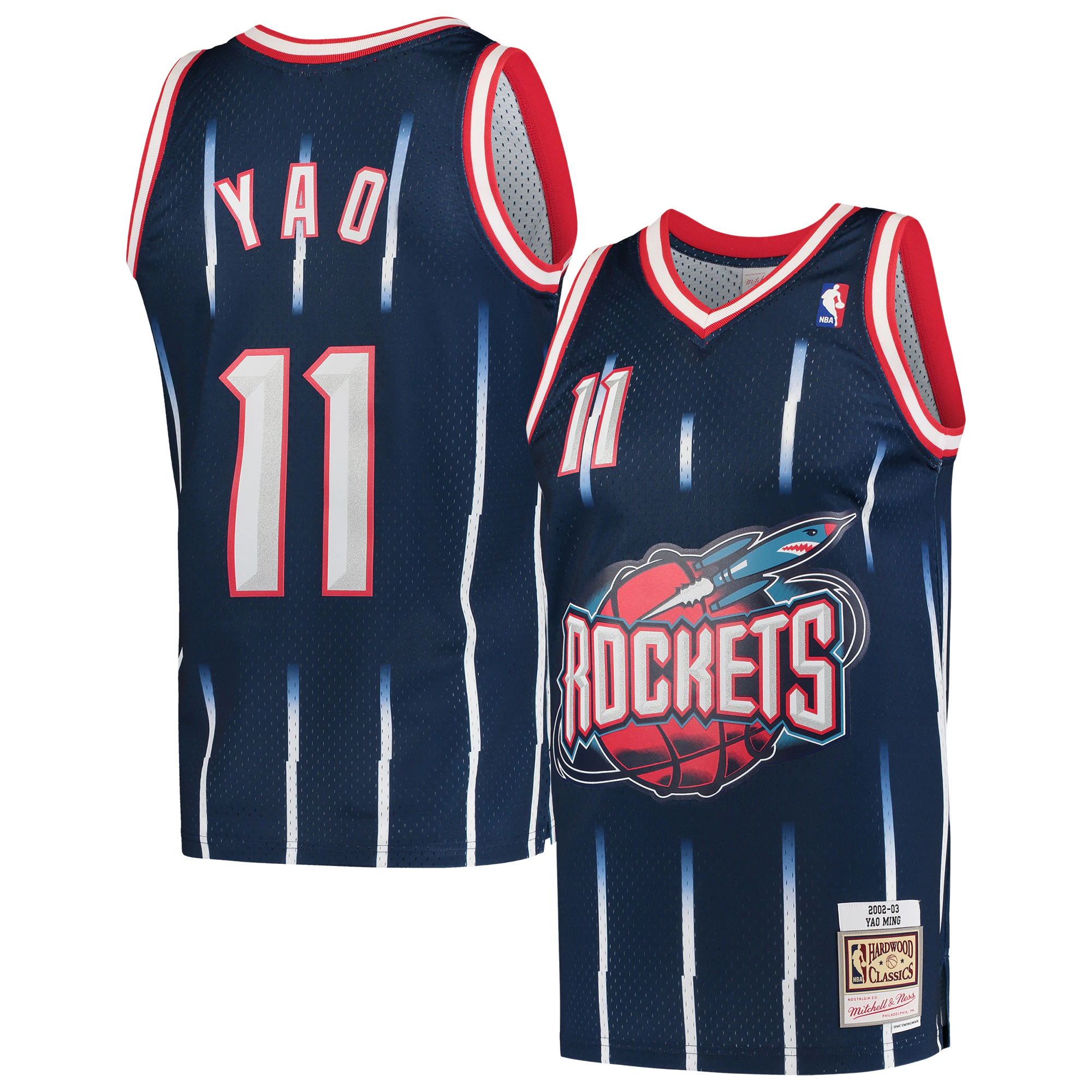 Alternative view of Yao Ming Houston Rockets Mitchell & Ness Hardwood Classics 2002/03 Swingman Jersey - Navy