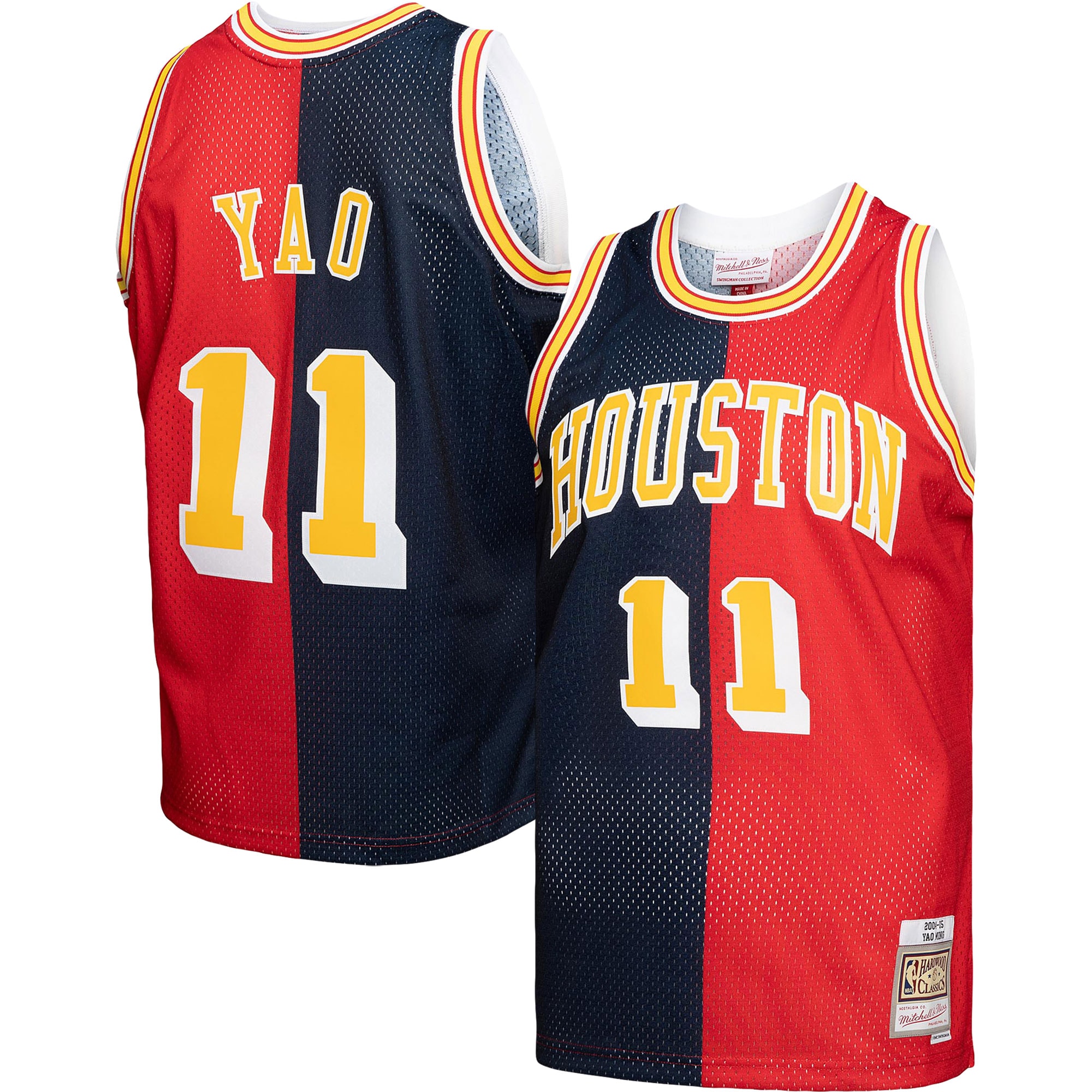 Yao Ming Houston Rockets Mitchell & Ness Hardwood Classics 2004/05 Split Swingman Jersey - Navy/red