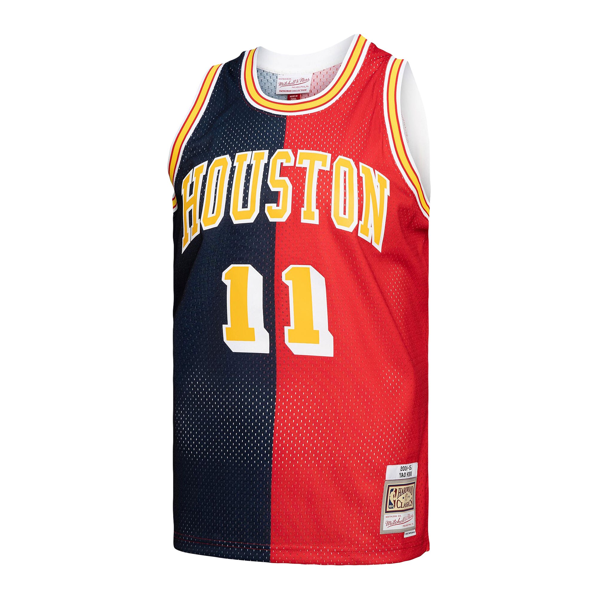 Alternative view of Yao Ming Houston Rockets Mitchell & Ness Hardwood Classics 2004/05 Split Swingman Jersey - Navy/red