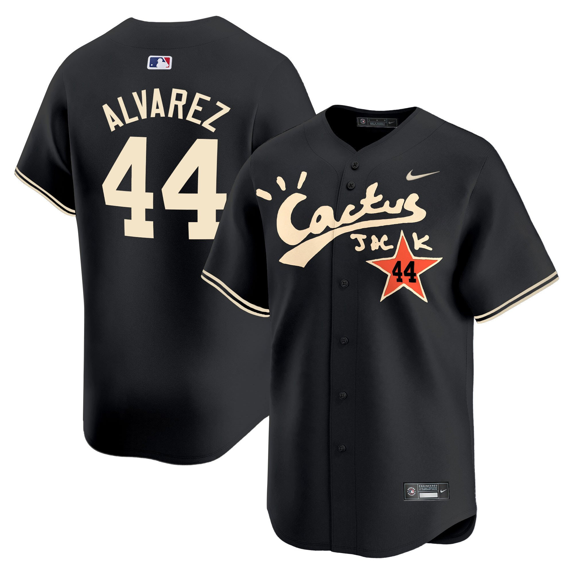 Yordan Alvarez 44 Houston Astros Cactus Jack Black Jersey V2 - Men