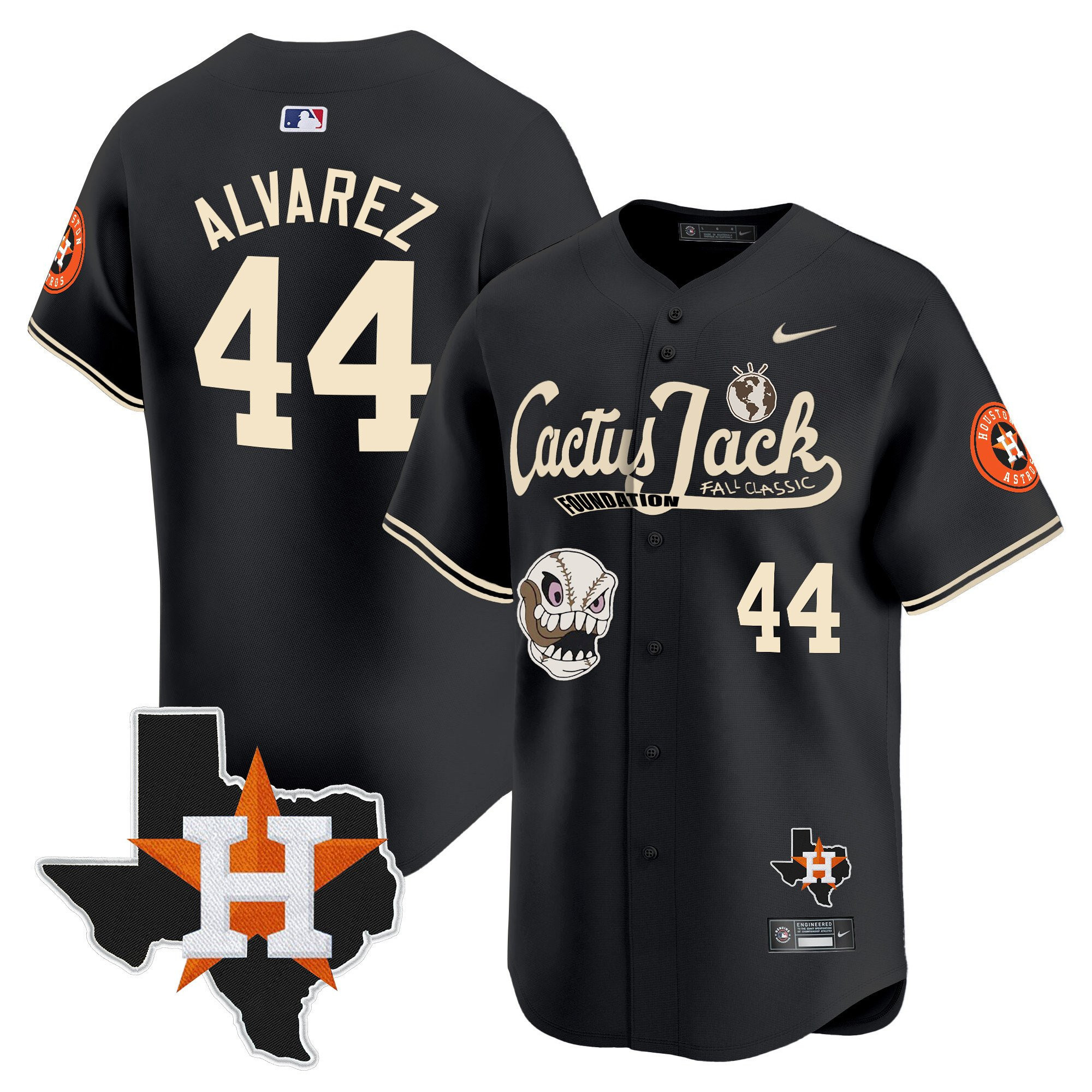 Yordan Alvarez 44 Houston Astros Cactus Jack Foundation Fall Classic Black Limited Jersey - Men 