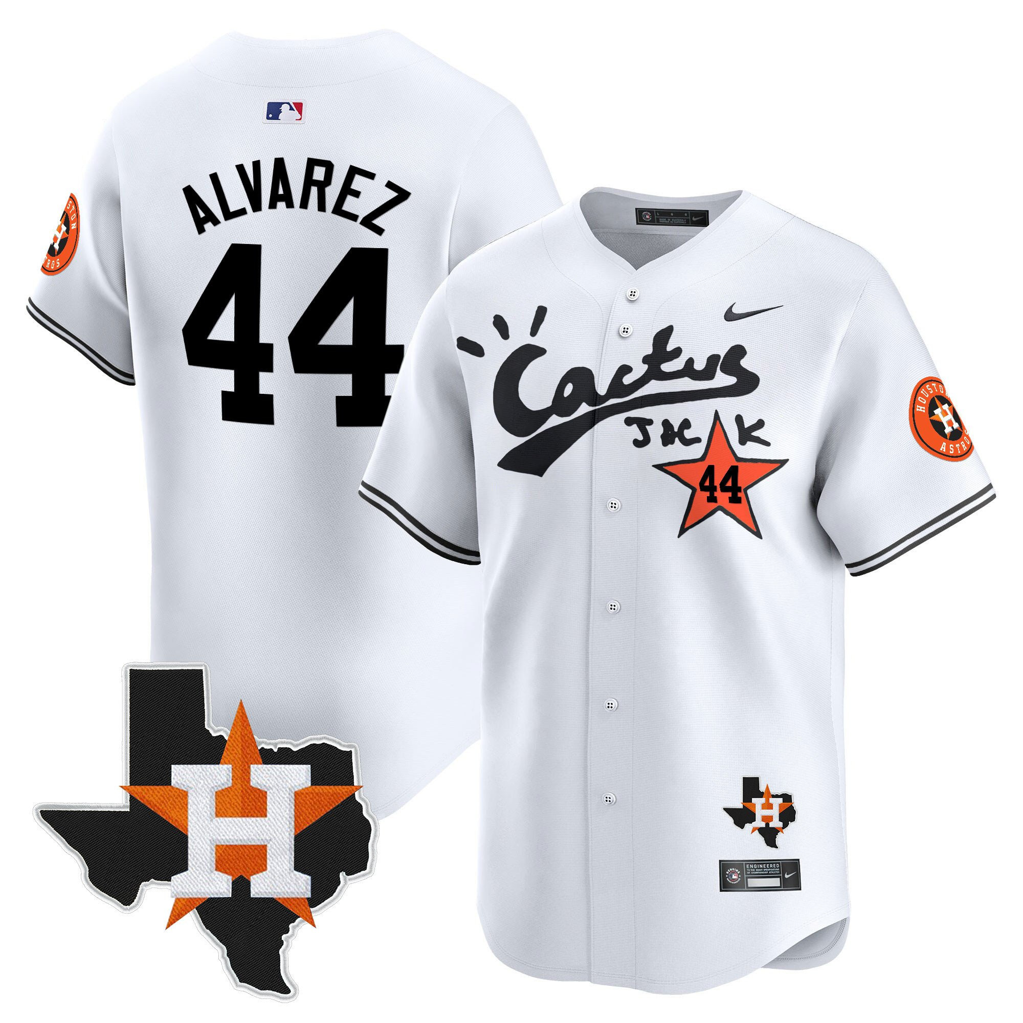 Yordan Alvarez 44 Houston Astros Cactus Jack Houston Patch Limited Jersey - Men, White 
