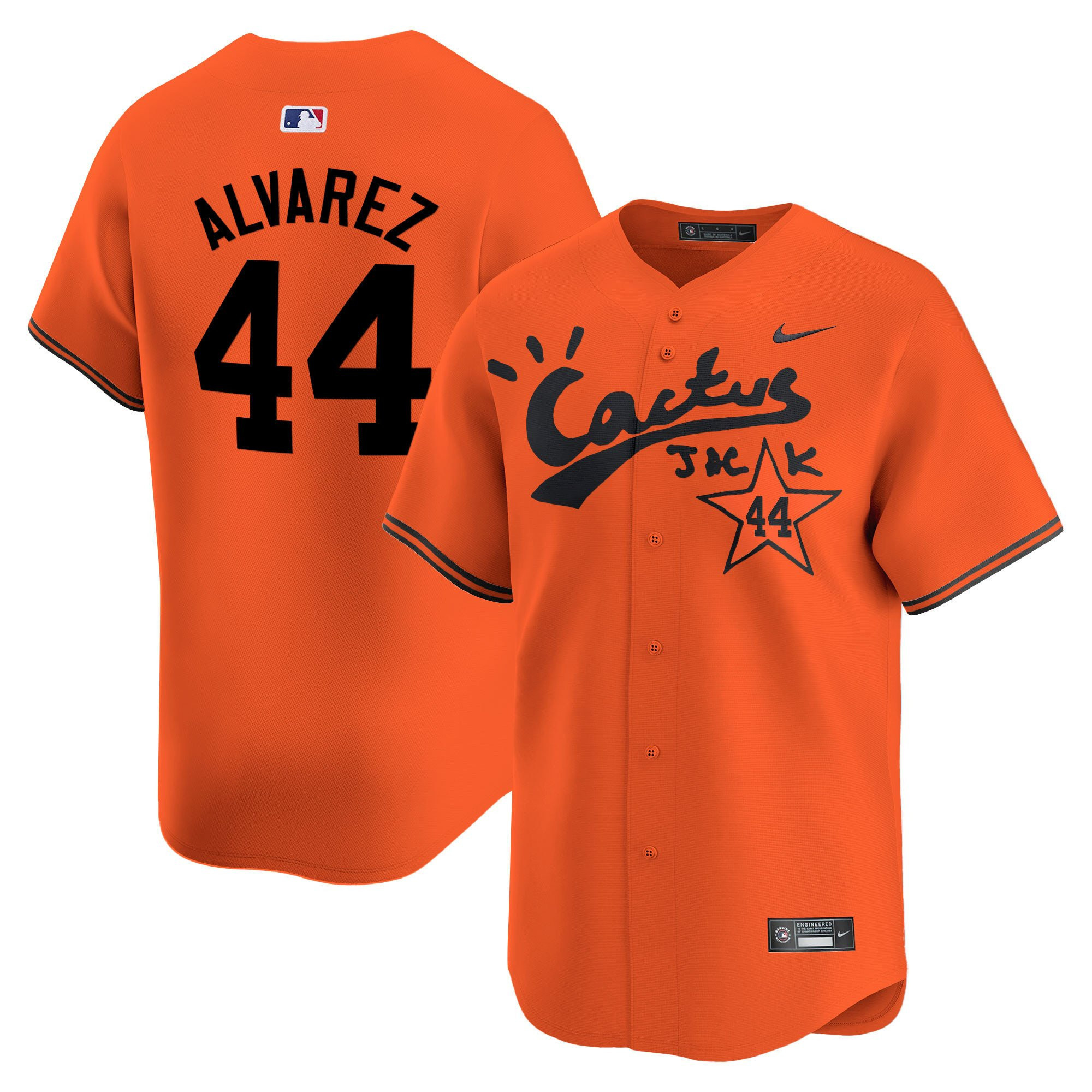 Yordan Alvarez 44 Houston Astros Cactus Jack Men Jersey - Orange