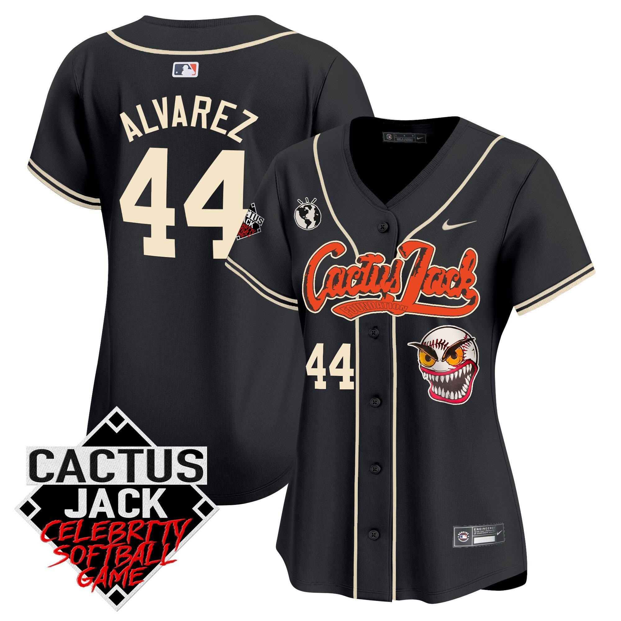 Yordan Álvarez 44 Houston Astros Cactus Jack Celebrity Softball Game Patch Women Jersey - Black