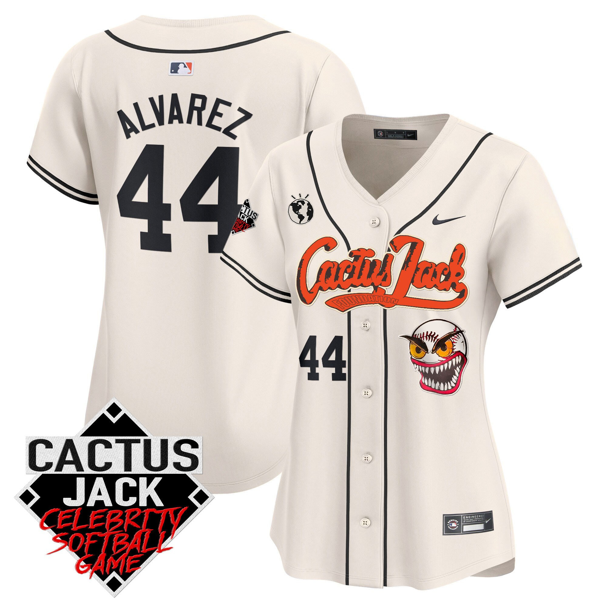 Yordan Álvarez 44 Houston Astros Cactus Jack Celebrity Softball Game Patch Women Jersey - Cream
