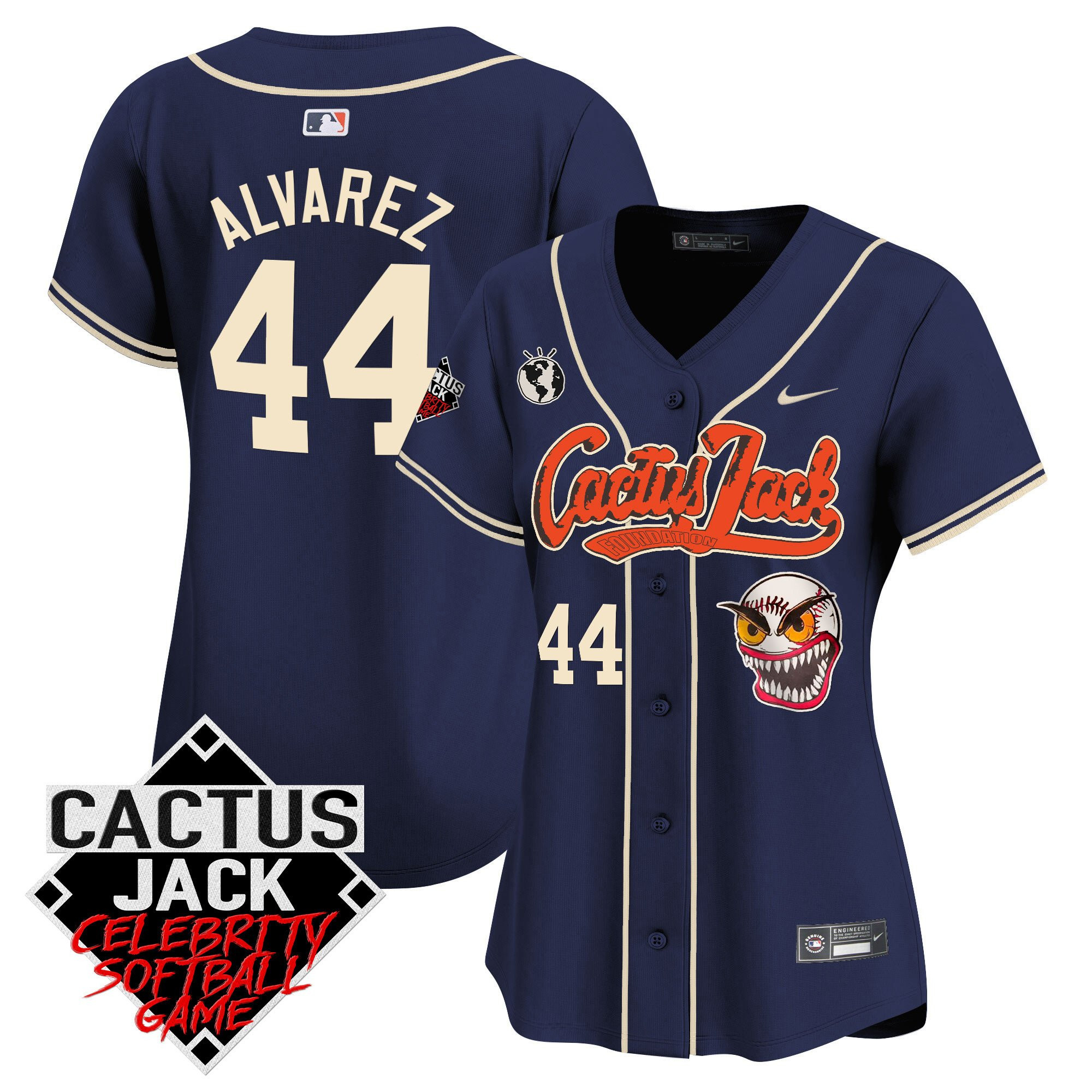 Yordan Álvarez 44 Houston Astros Cactus Jack Celebrity Softball Game Patch Women Jersey - Navy