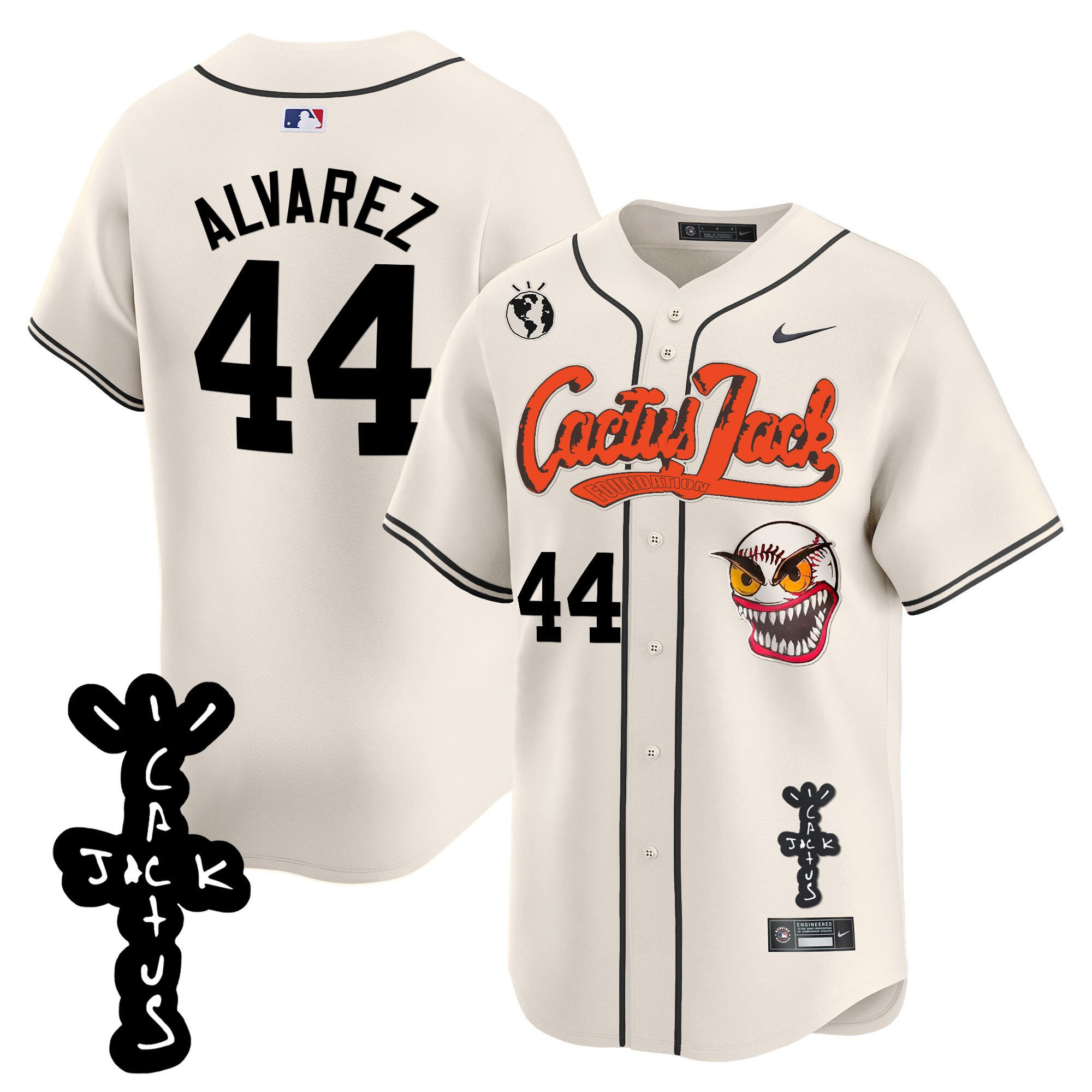 Yordan Álvarez 44 Houston Astros Cactus Jack Patch V2 Men Jersey - Cream