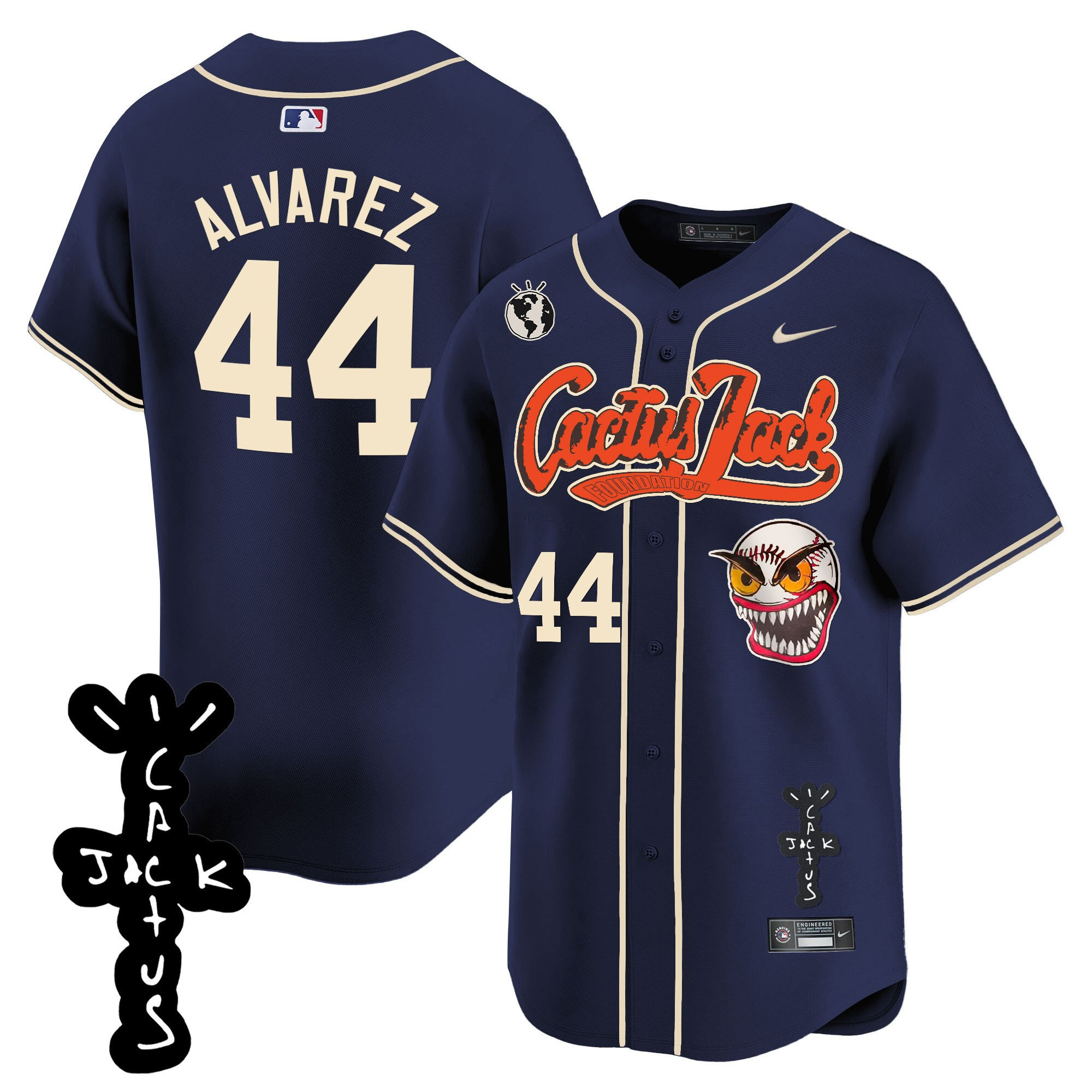 Yordan Álvarez 44 Houston Astros Cactus Jack Patch V2 Men Jersey - Navy 