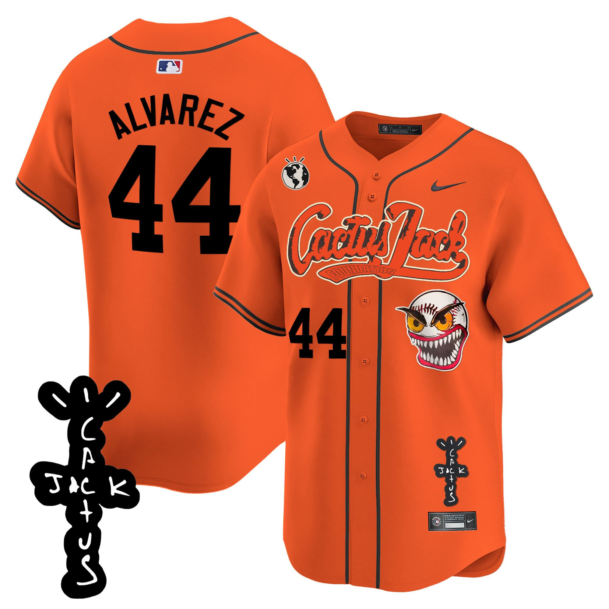 Yordan Álvarez 44 Houston Astros Cactus Jack Patch V2 Men Jersey - Orange