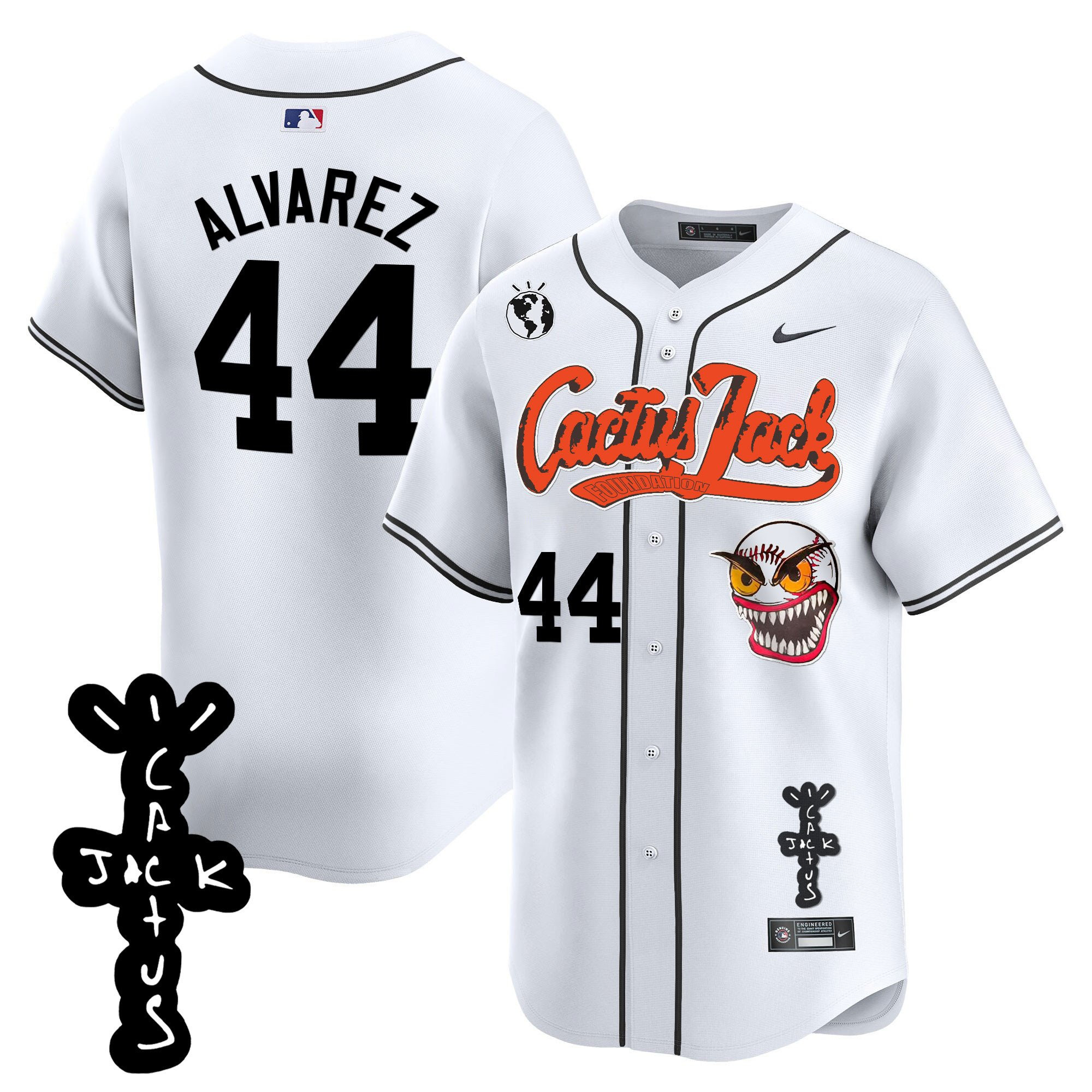 Yordan Álvarez 44 Houston Astros Cactus Jack Patch V2 Men Jersey - White