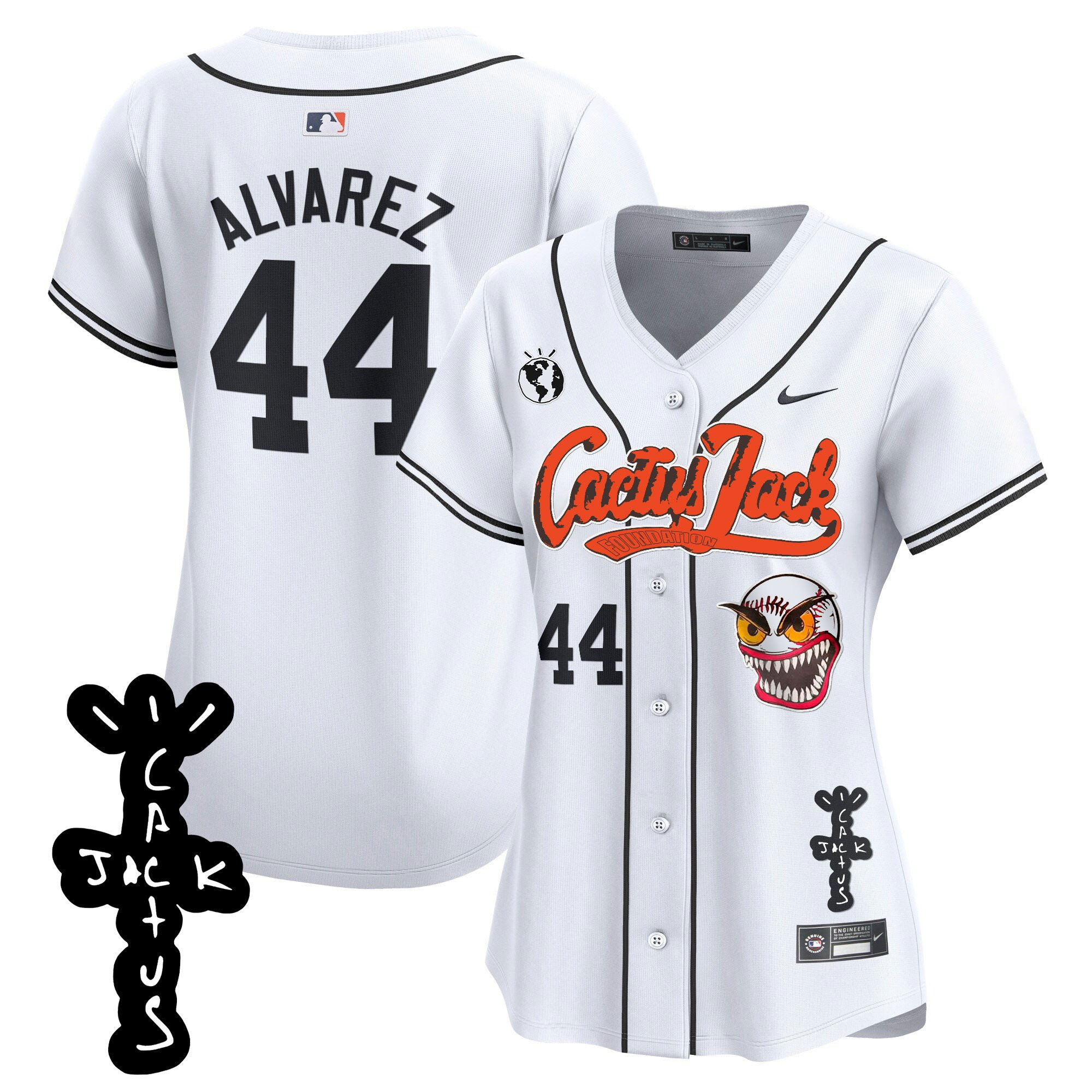 Yordan Álvarez 44 Houston Astros Cactus Jack Patch V2 Women Jersey - White 