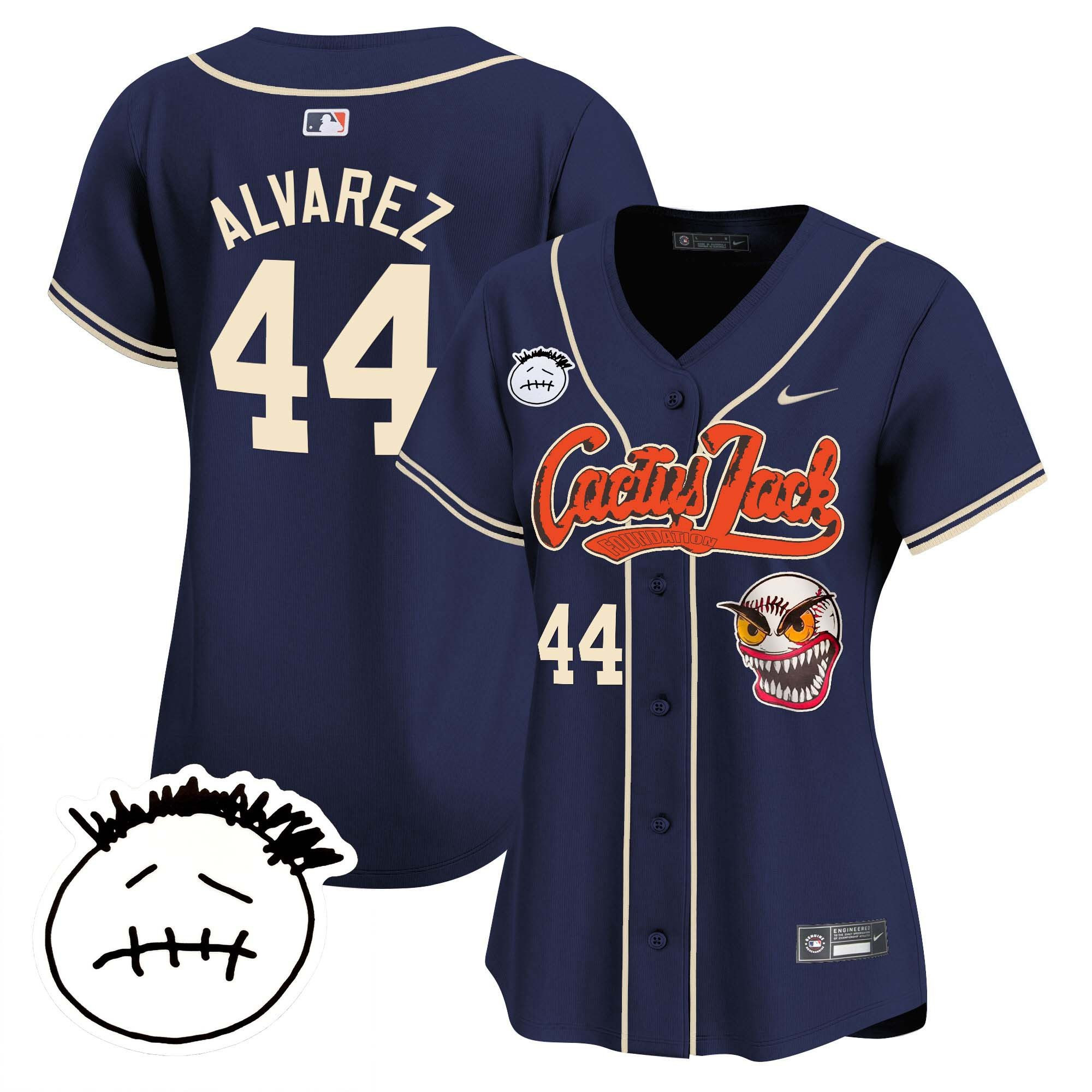 Yordan Álvarez 44 Houston Astros Cactus Jack Patch V3 Women Jersey - Navy