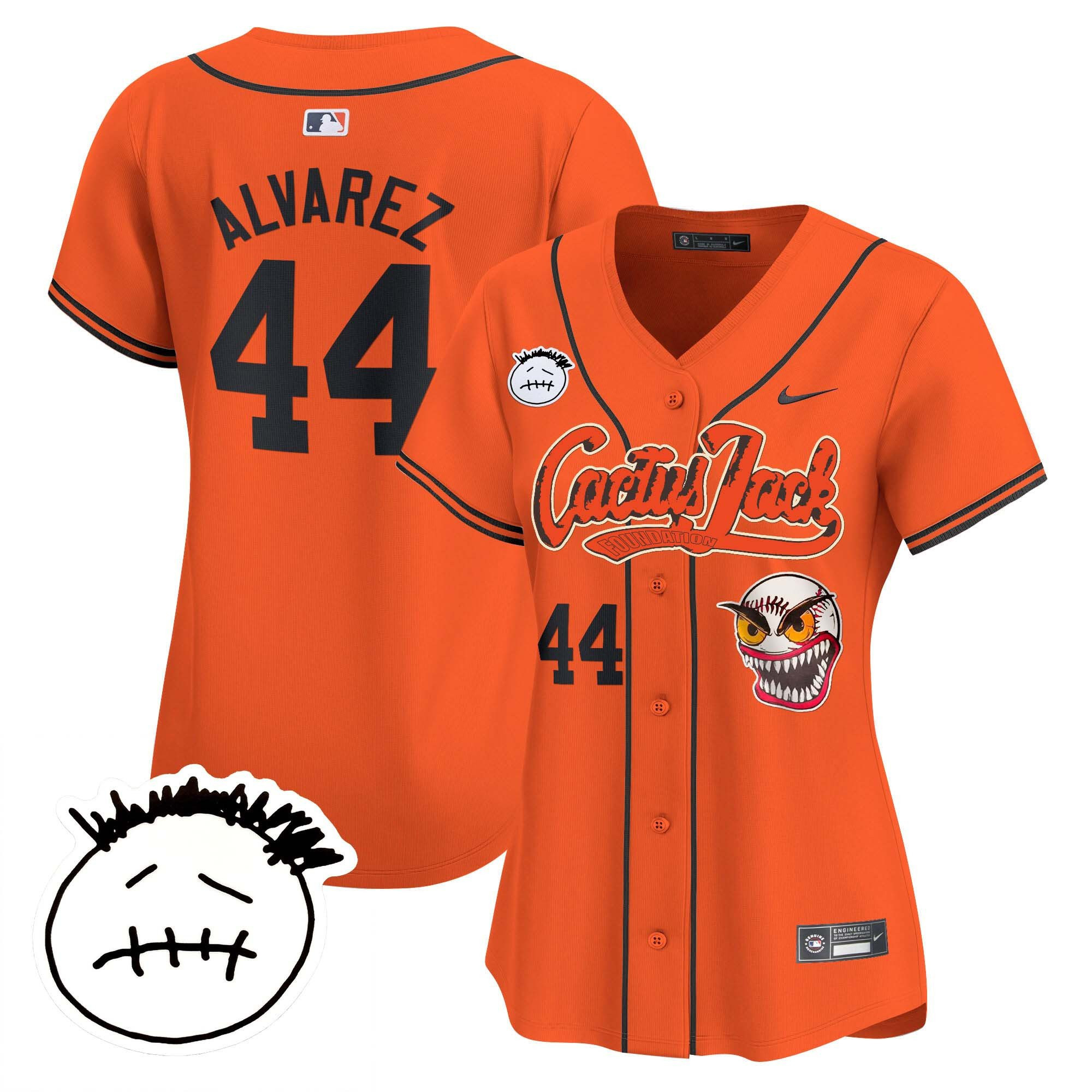 Yordan Álvarez 44 Houston Astros Cactus Jack Patch V3 Women Jersey - Orange 