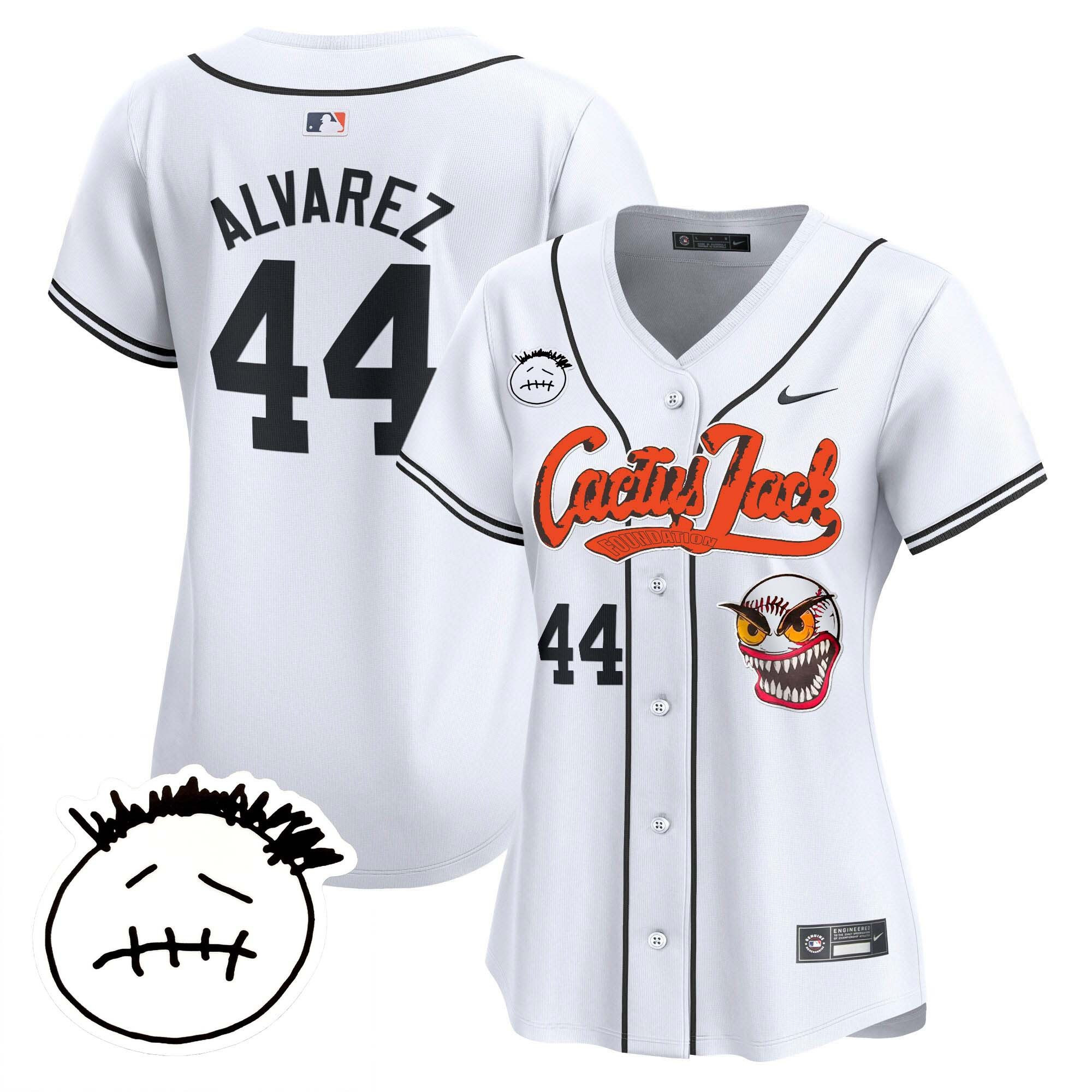 Yordan Álvarez 44 Houston Astros Cactus Jack Patch V3 Women Jersey - White 