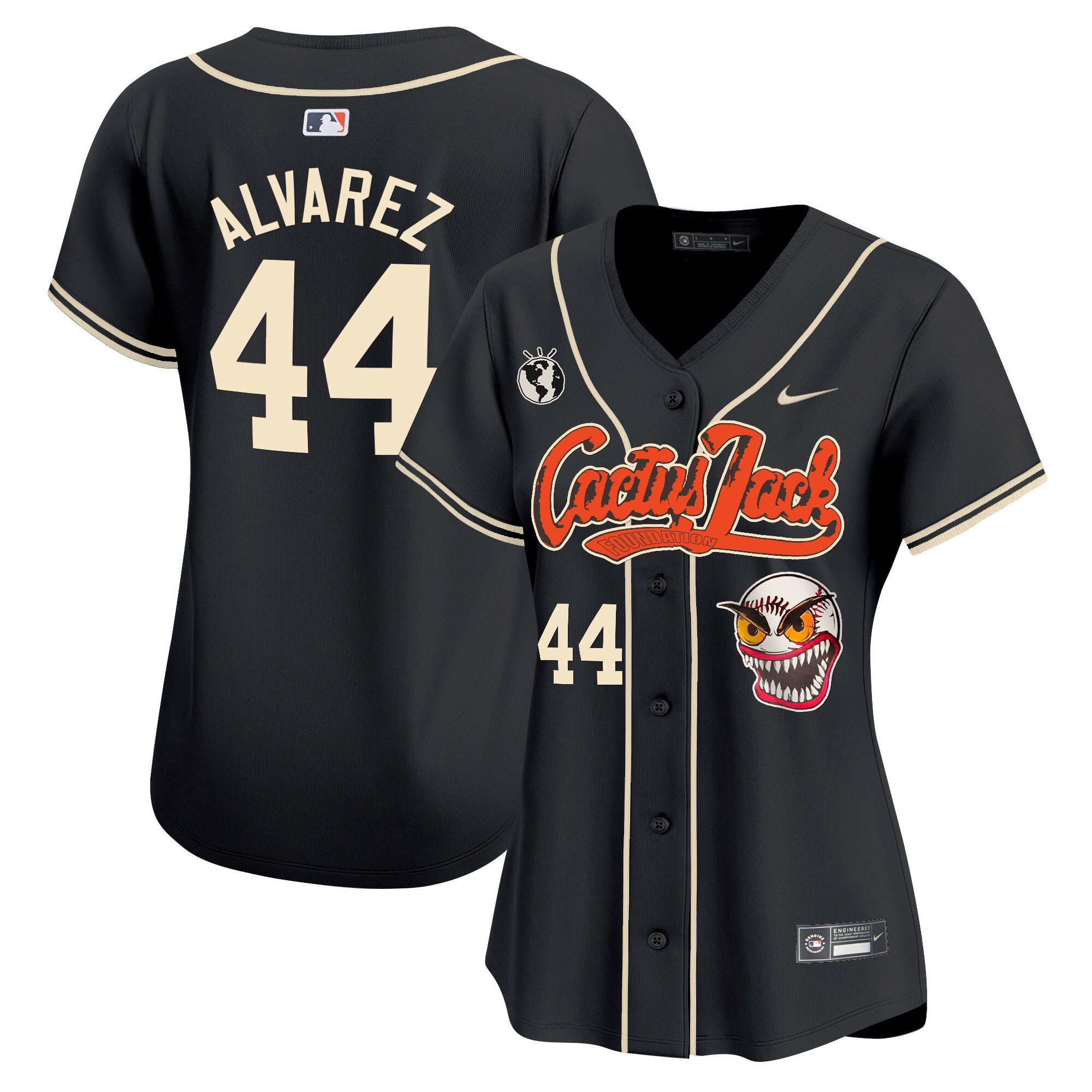 Yordan Álvarez 44 Houston Astros Cactus Jack Patch Women Jersey - Black