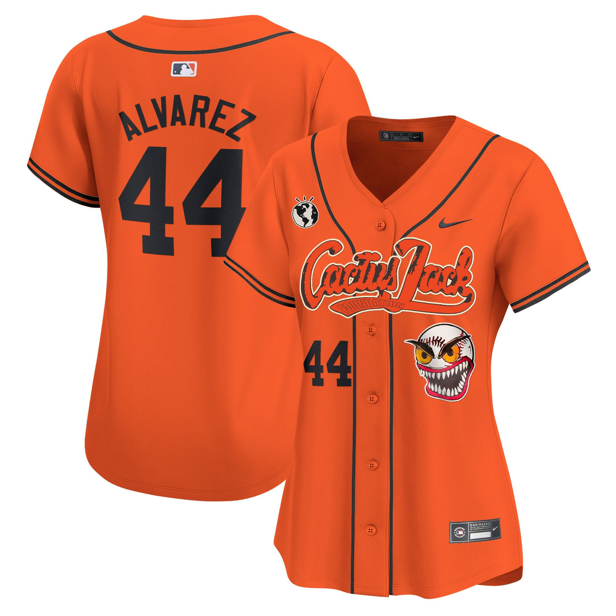 Yordan Álvarez 44 Houston Astros Cactus Jack Patch Women Jersey - Orange