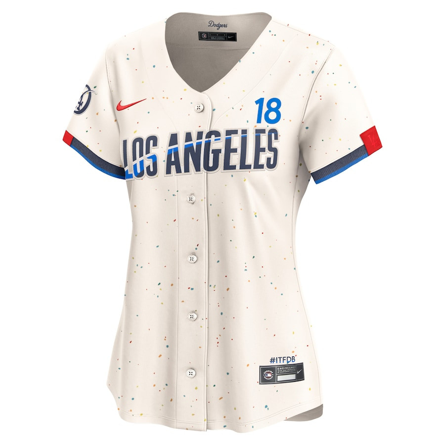 Alternative view of Yoshinobu Yamamoto 18 Los Angeles Dodgers 2024 City Connect Limited Women Jersey - Cream 