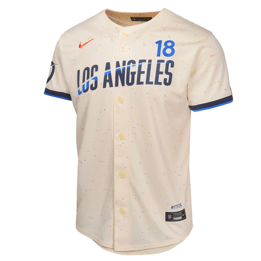 Alternative view of Yoshinobu Yamamoto 18 Los Angeles Dodgers 2024 City Connect Limited Youth Jersey - Cream 