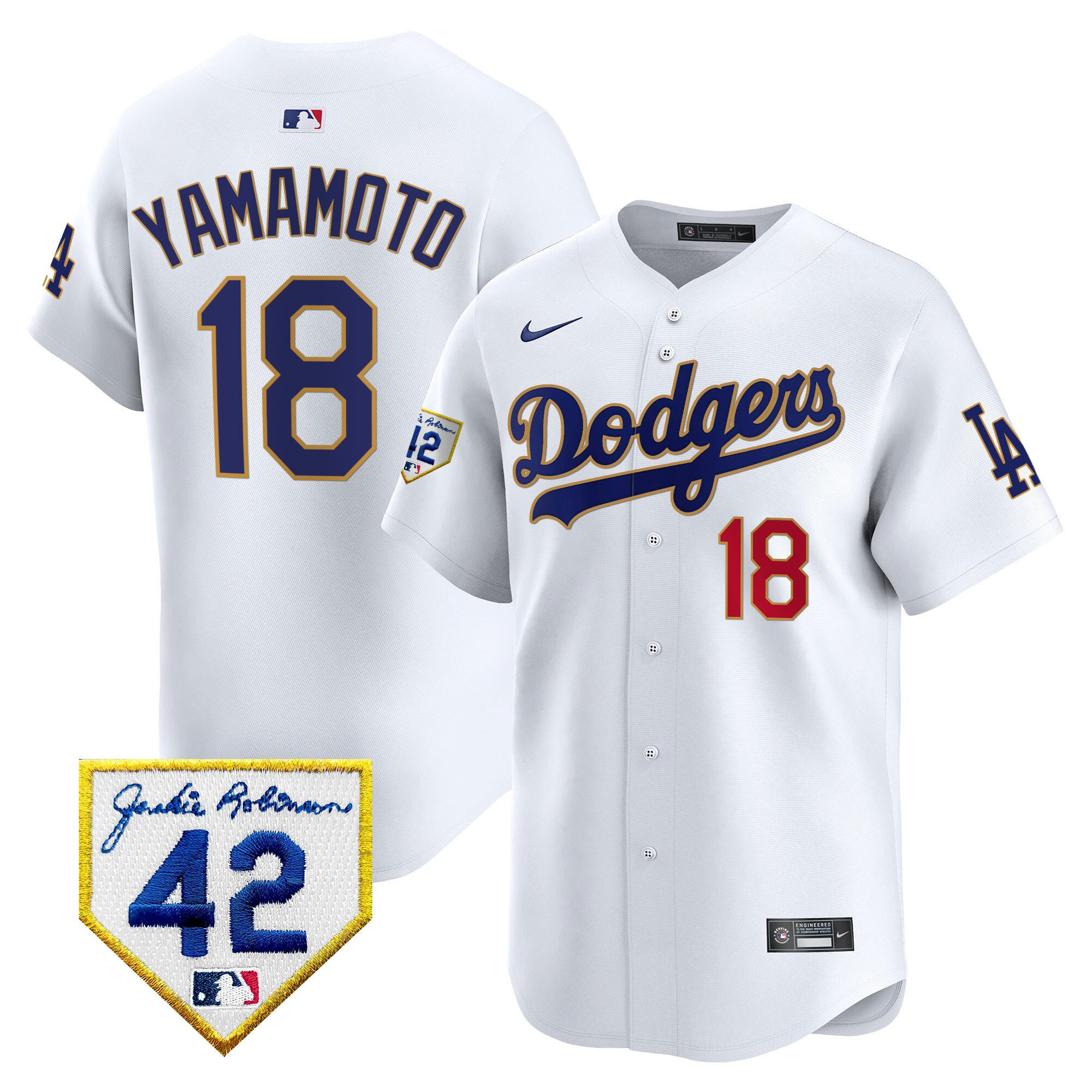 Yoshinobu Yamamoto 18 Los Angeles Dodgers 2024 Jackie Robinson Patch Men Jersey - White 