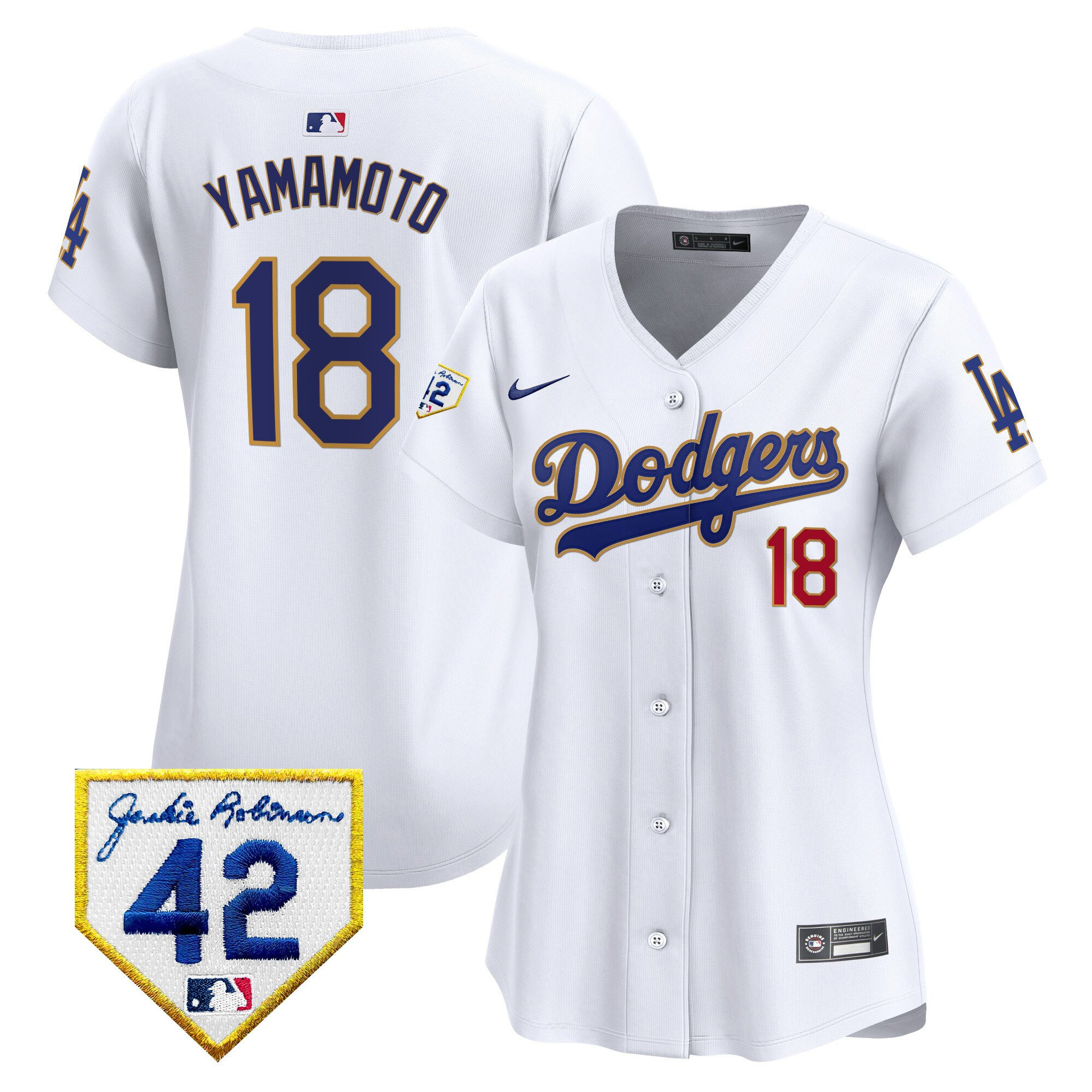 Yoshinobu Yamamoto 18 Los Angeles Dodgers 2024 Jackie Robinson Patch Women Jersey - White 