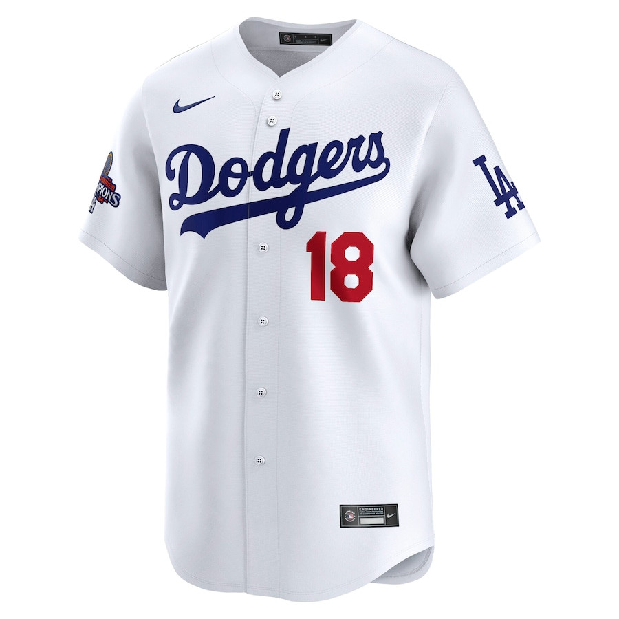 Alternative view of Yoshinobu Yamamoto 18 Los Angeles Dodgers 2024 World Series Champions Japanese Characters Limited Player Men Jersey - White 
