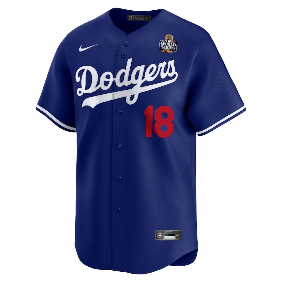 Alternative view of Yoshinobu Yamamoto 18 Los Angeles Dodgers 2024 World Series Home Limited Player Men Jersey - Royal 