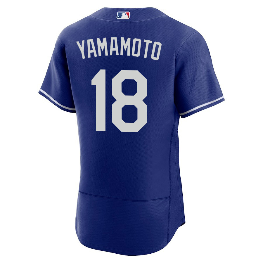 Alternative view of Yoshinobu Yamamoto 18 Los Angeles Dodgers Alternate ELITE Men Jersey - Royal 