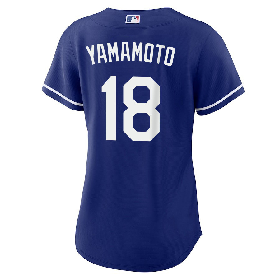 Alternative view of Yoshinobu Yamamoto 18 Los Angeles Dodgers Alternate Women Jersey - Royal 