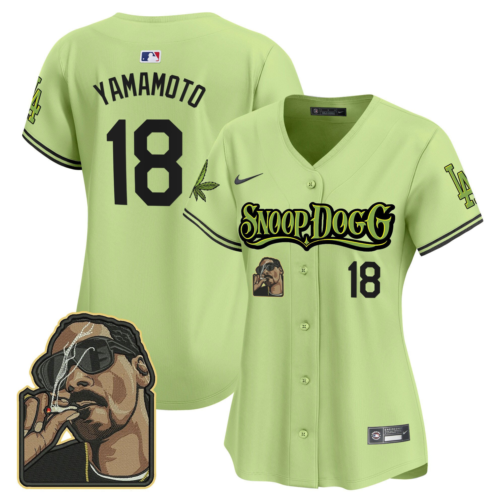Yoshinobu Yamamoto 18 Los Angeles Dodgers Snoop Dogg Women Jersey - Light Green 