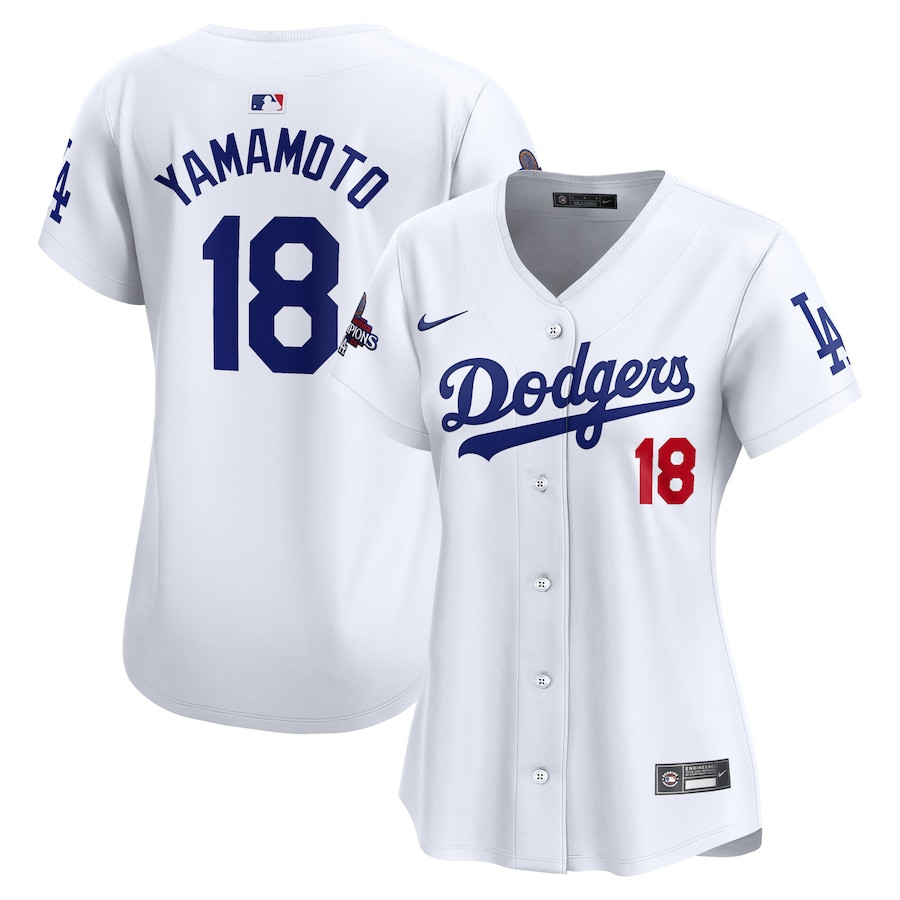 Yoshinobu Yamamoto 18 Los Angeles Dodgers Women's 2024 World Series Champions Home Limited Jersey - White 