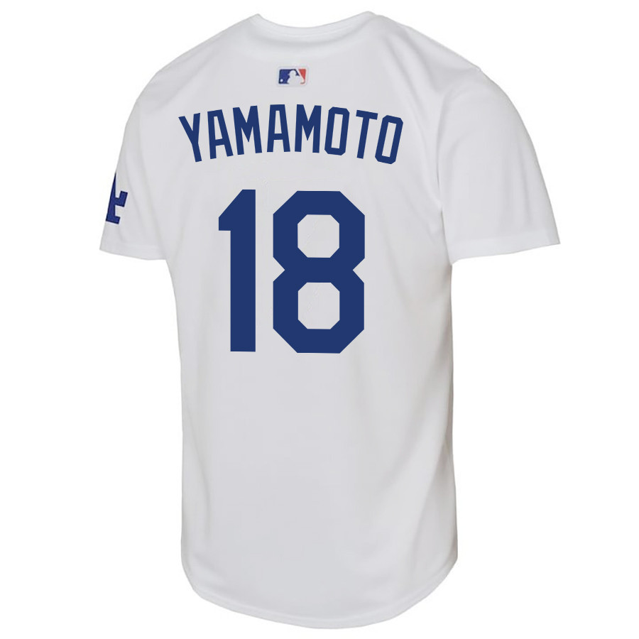 Alternative view of Yoshinobu Yamamoto 18 Los Angeles Dodgers YOUTH Home Jersey - White 