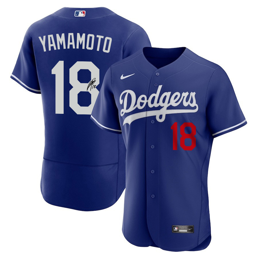 Yoshinobu Yamamoto 18 Signed Los Angeles Dodgers Alternate ELITE Men Jersey - Royal 