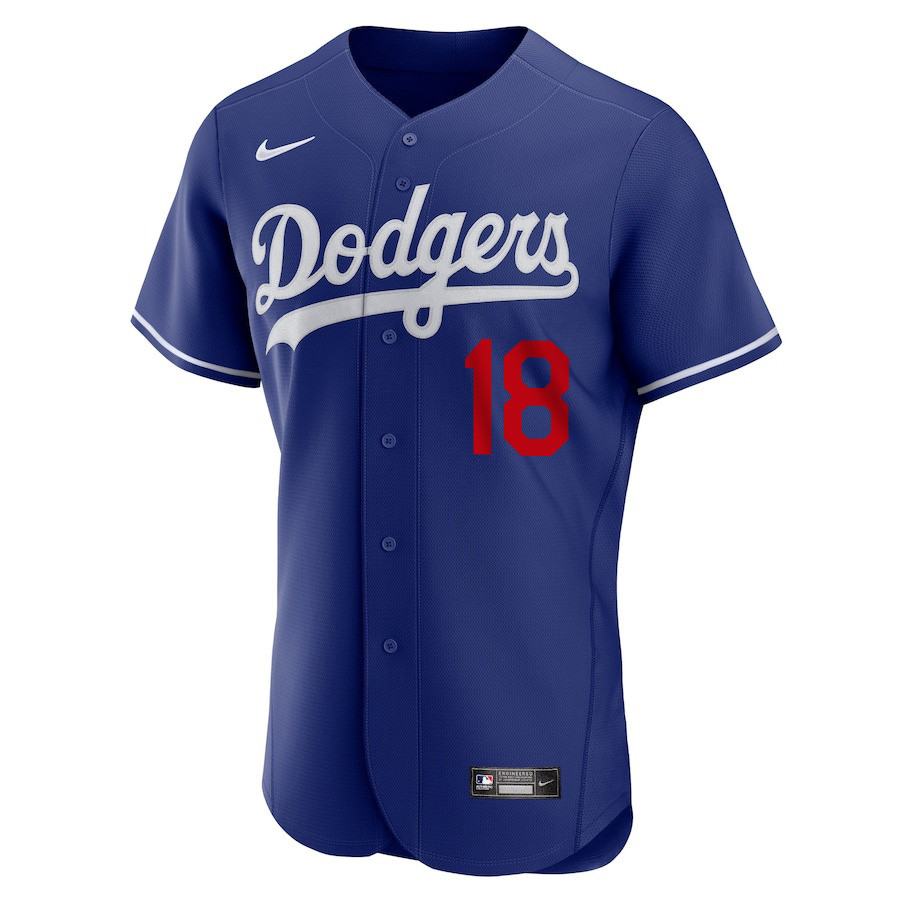 Alternative view of Yoshinobu Yamamoto 18 Signed Los Angeles Dodgers Alternate ELITE Men Jersey - Royal 