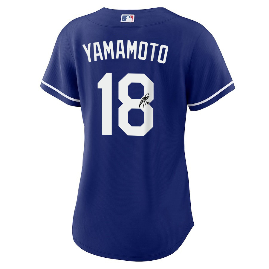 Alternative view of Yoshinobu Yamamoto 18 Signed Los Angeles Dodgers Alternate Women Jersey - Royal 