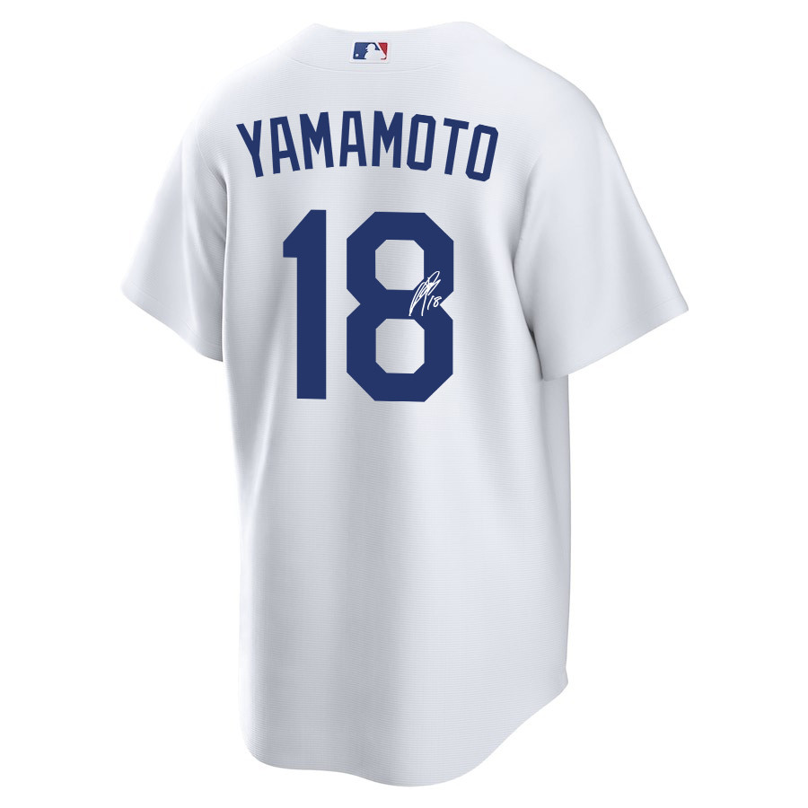 Alternative view of Yoshinobu Yamamoto 18 Signed Los Angeles Dodgers Home Men Jersey - White 