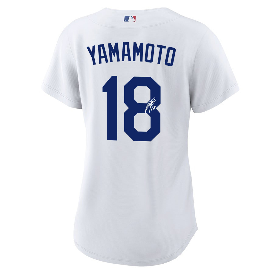 Alternative view of Yoshinobu Yamamoto 18 Signed Los Angeles Dodgers Home Women Jersey - White 