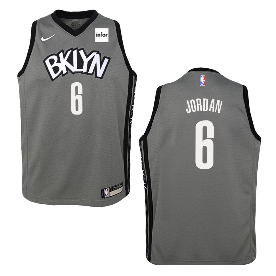 Youth 2019-20 Brooklyn Nets #6 Deandre Jordan Statement Swingman Jersey - Gray