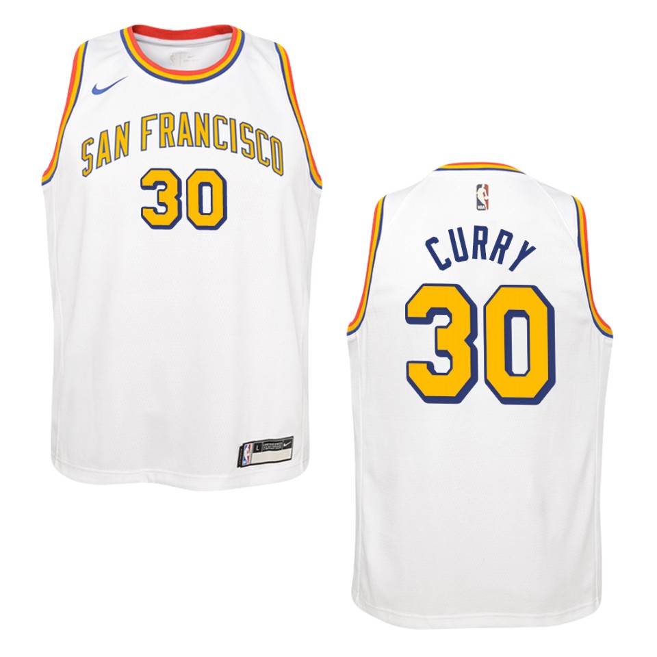 Youth 2019-20 Golden State Warriors #30 Stephen Curry Hardwood Classics Swingman Jersey - White
