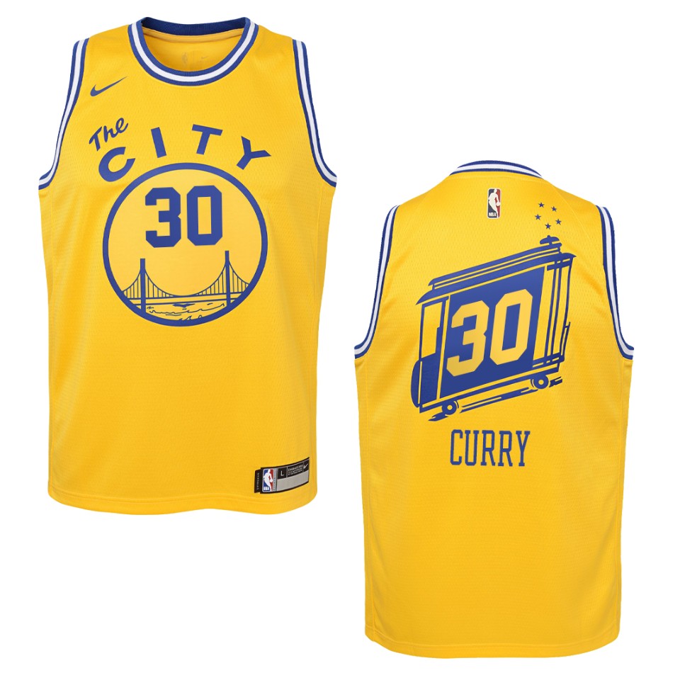 Youth 2019-20 Golden State Warriors #30 Stephen Curry Hardwood Classics Swingman Jersey - Yellow