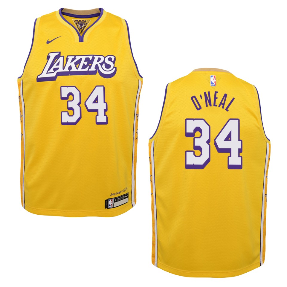 Youth 2019-20 Los Angeles Lakers #34 Shaquille O'neal City Swingman Jersey - Gold