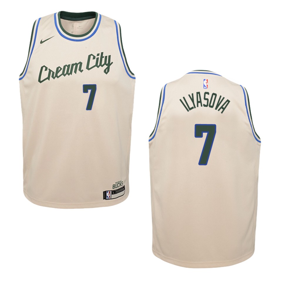 Youth 2019-20 Milwaukee Bucks #7 Ersan Ilyasova City Swingman Jersey - Cream