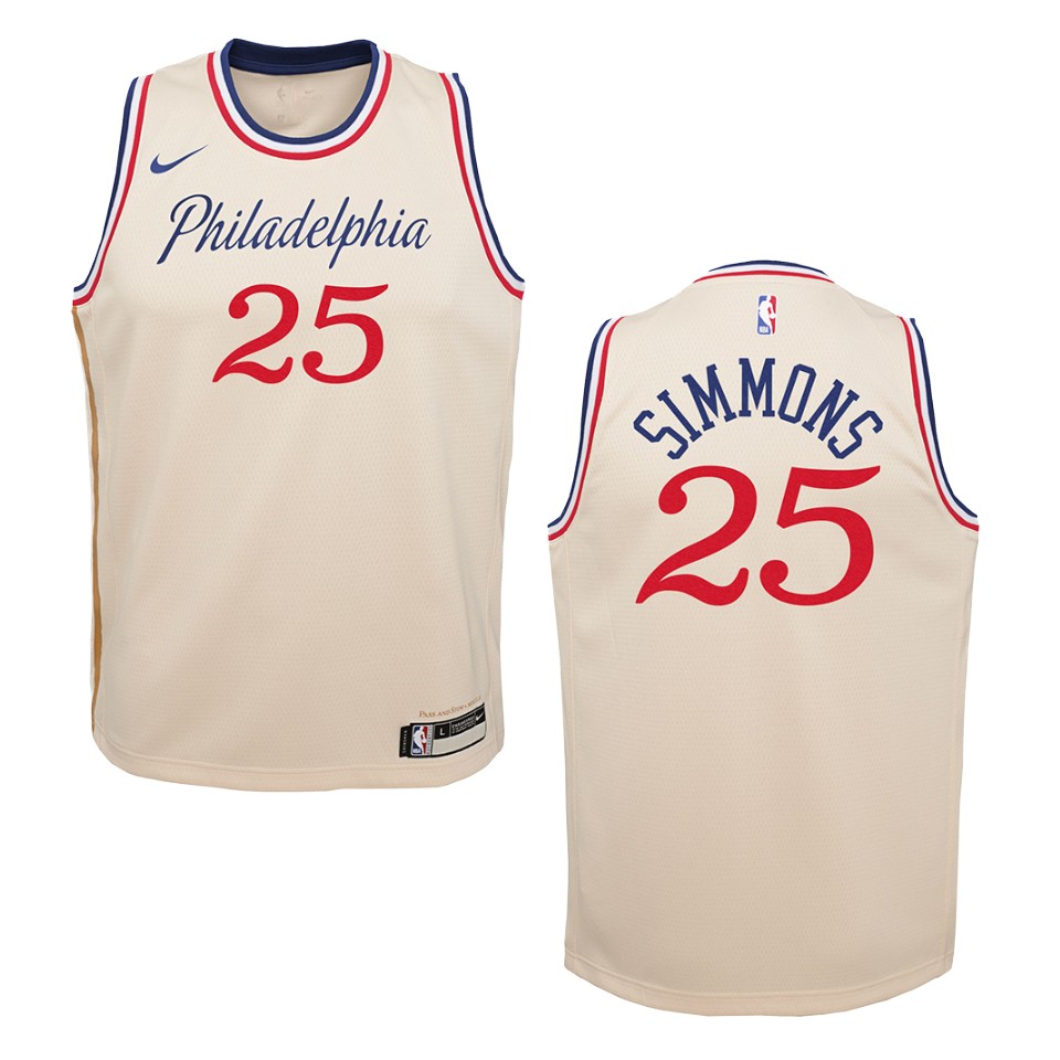 Youth 2019-20 Philadelphia 76ers #25 Ben Simmons City Swingman Jersey - Cream White