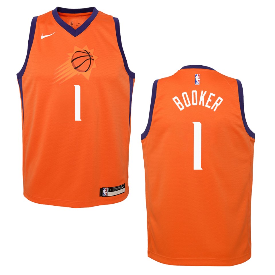 Youth 2019-20 Phoenix Suns #1 Devin Booker Statement Swingman Jersey - Orange