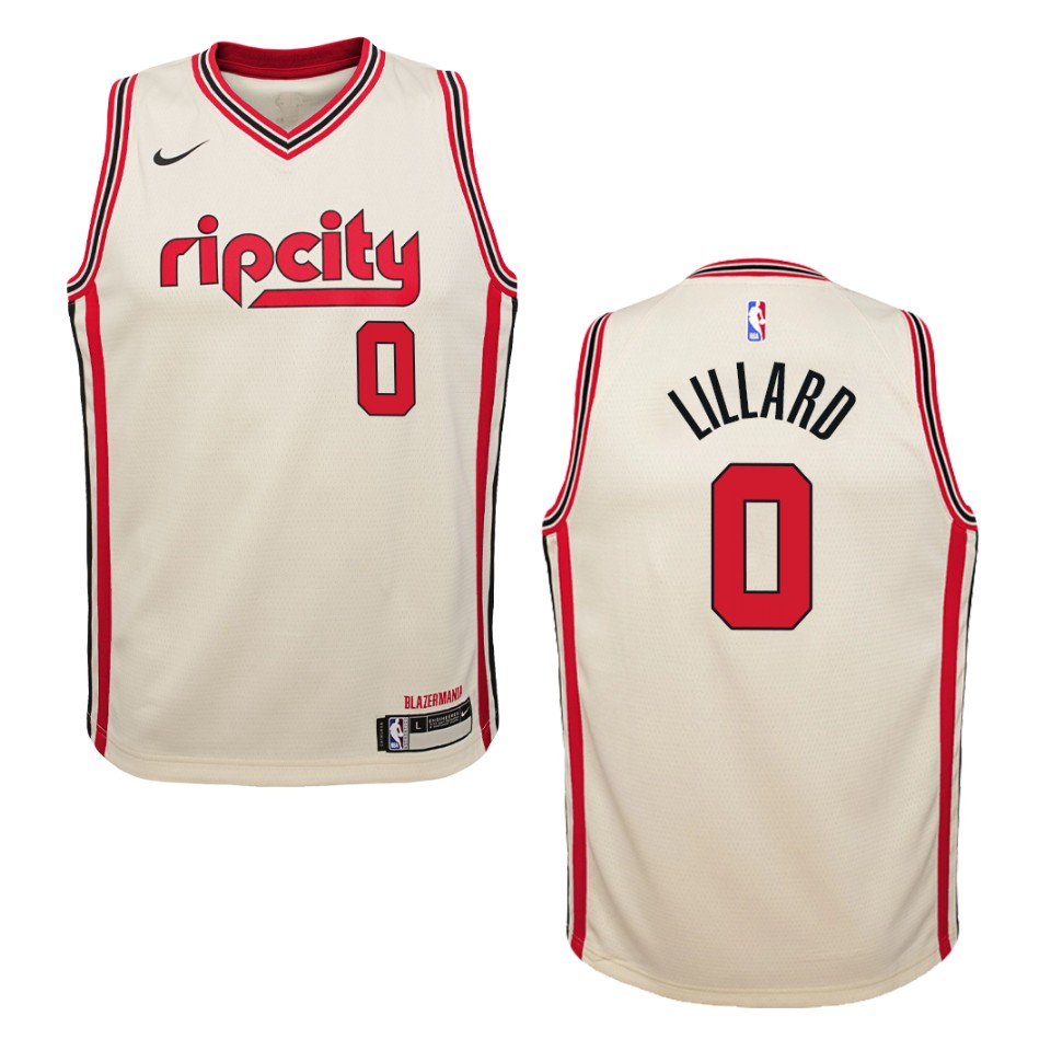 Youth 2019-20 Portland Trail Blazers #0 Damian Lillard City Swingman Jersey - Cream