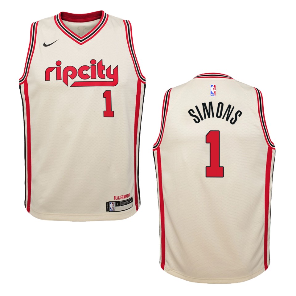 Youth 2019-20 Portland Trail Blazers #1 Anfernee Simons City Swingman Jersey - Cream