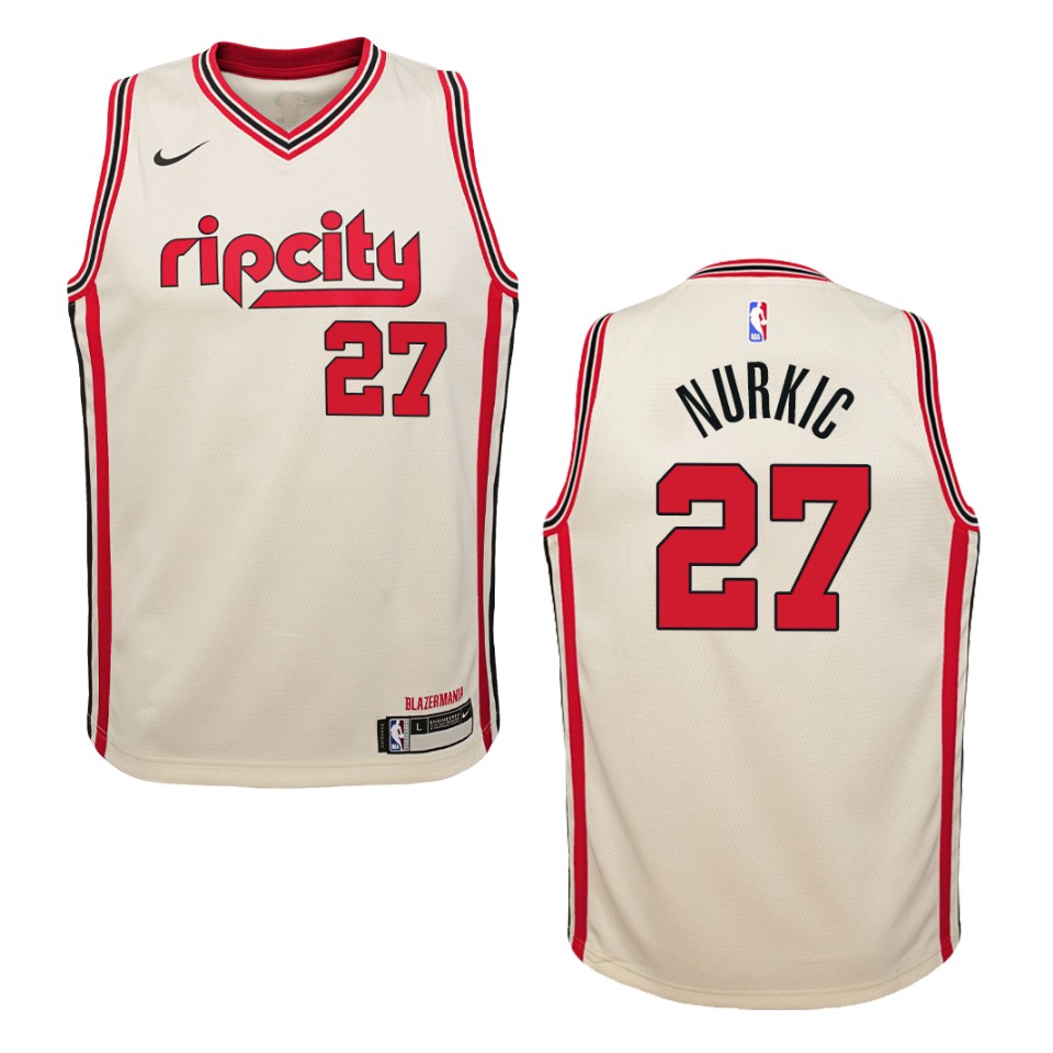 Youth 2019-20 Portland Trail Blazers #27 Jusuf Nurkic City Swingman Jersey - Cream