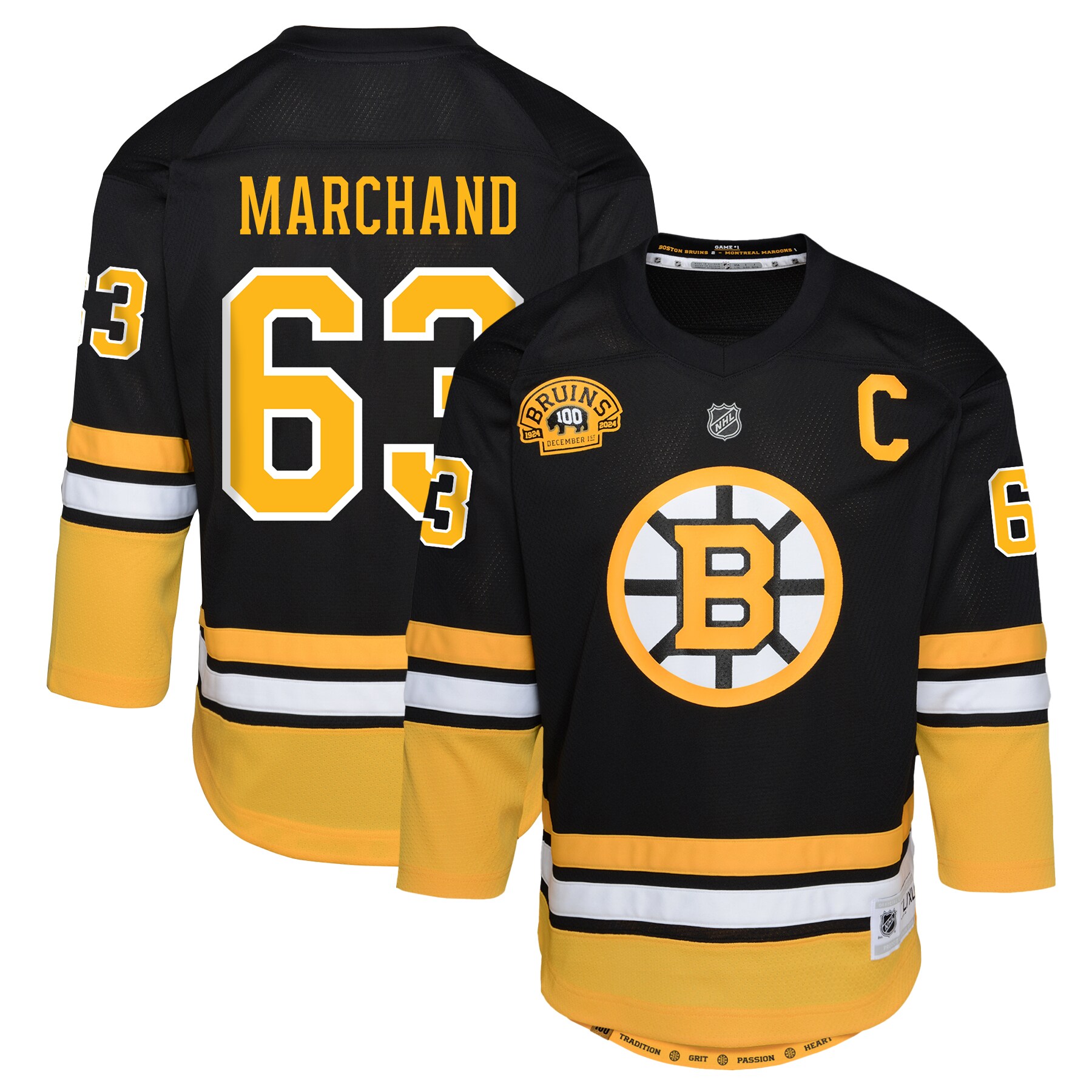 Youth Boston Bruins Brad Marchand Black 100th Anniversary Player Jersey - JS924 
