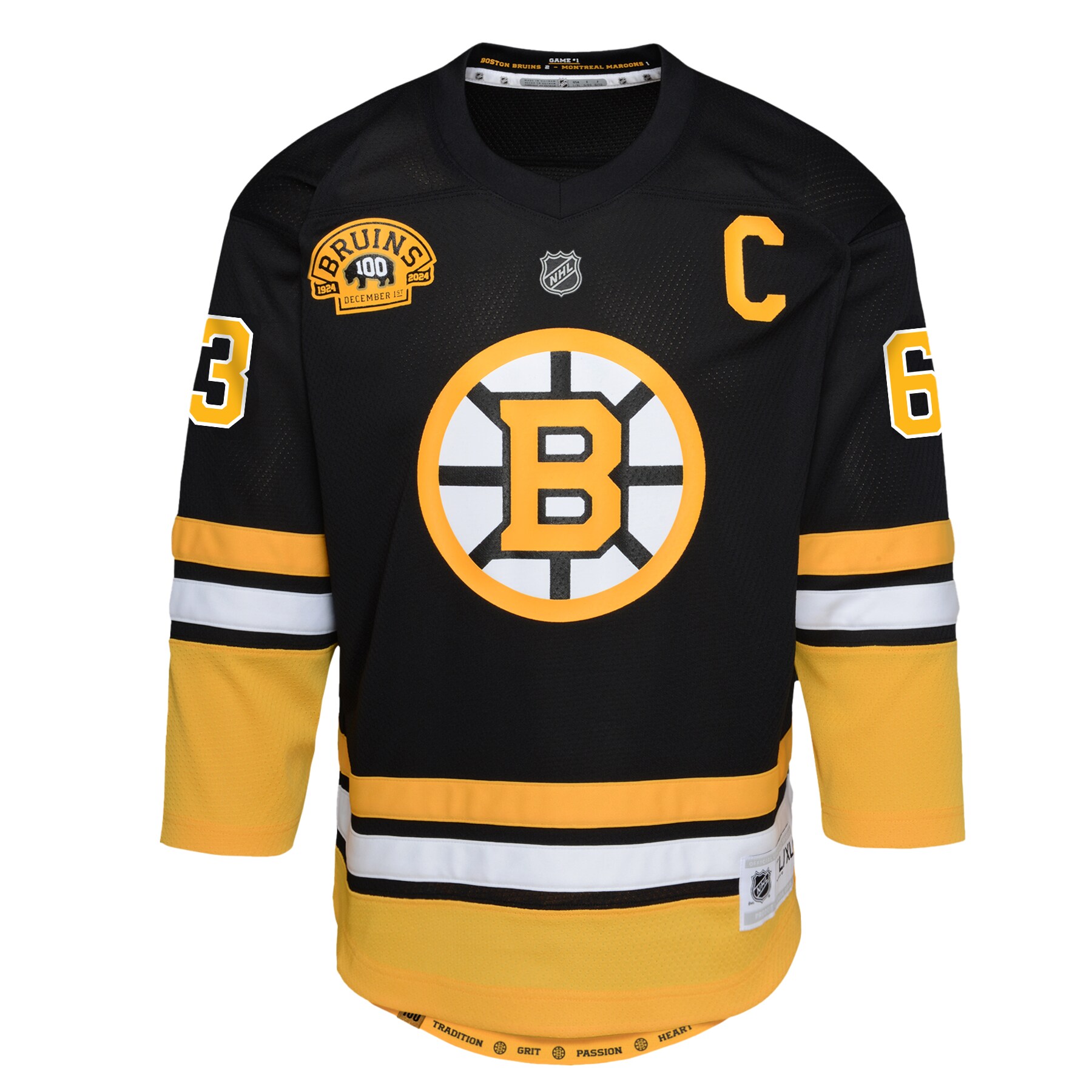 Alternative view of Youth Boston Bruins Brad Marchand Black 100th Anniversary Player Jersey - JS924 