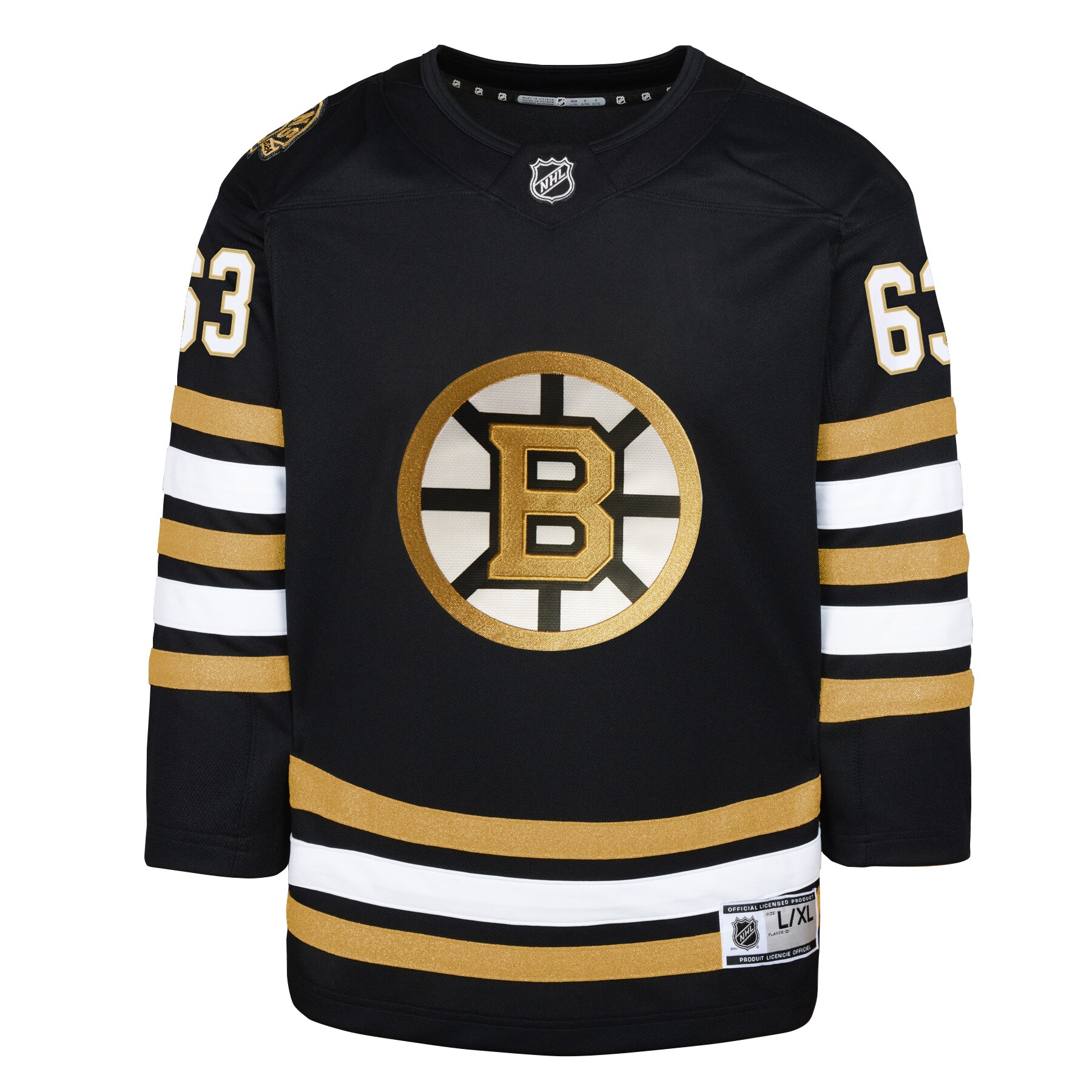 Alternative view of Youth Boston Bruins Brad Marchand Black 100th Anniversary Premier Player Jersey - JS378 