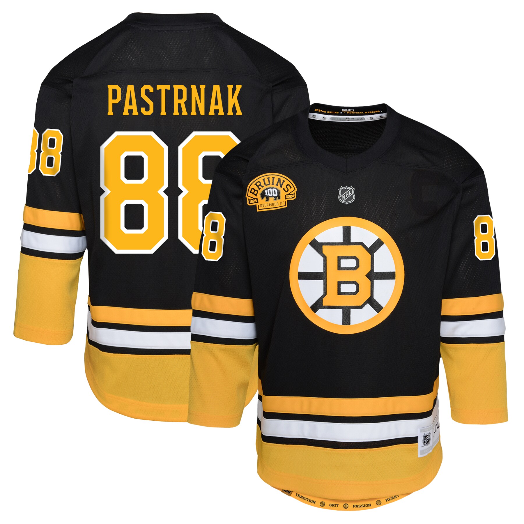 Youth Boston Bruins David Pastrnak Black 100th Anniversary Player Jersey - JS793 